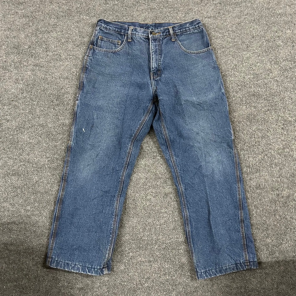 Real Work Wear Carpenter Jeans Mens Size 33 Blue Flannel Lined Cotton Work Pants